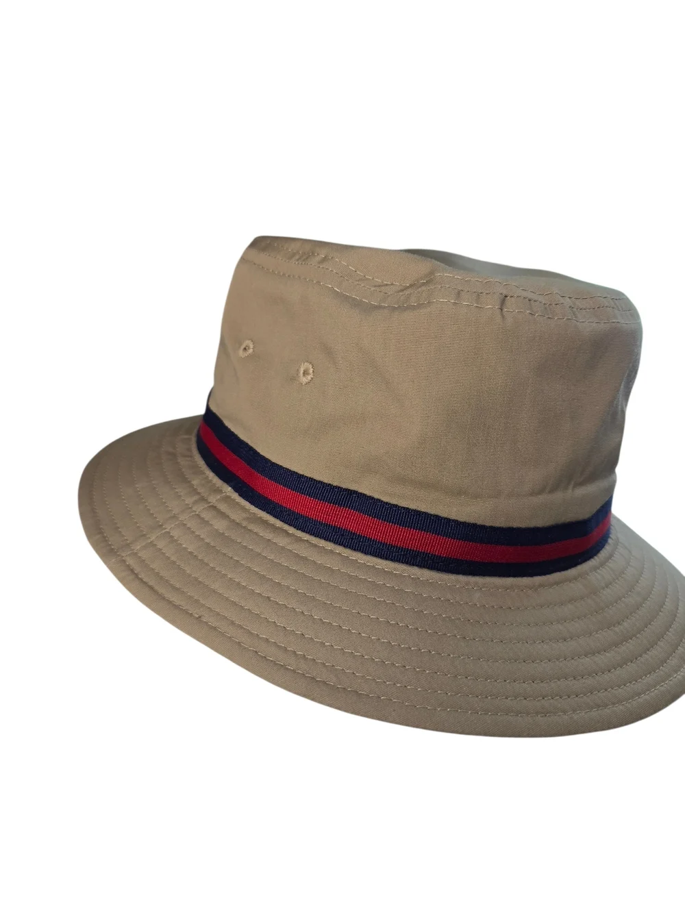 Dorfman Pacific Men's Beige Bucket Hat with Blue and Red Stripe Size Large